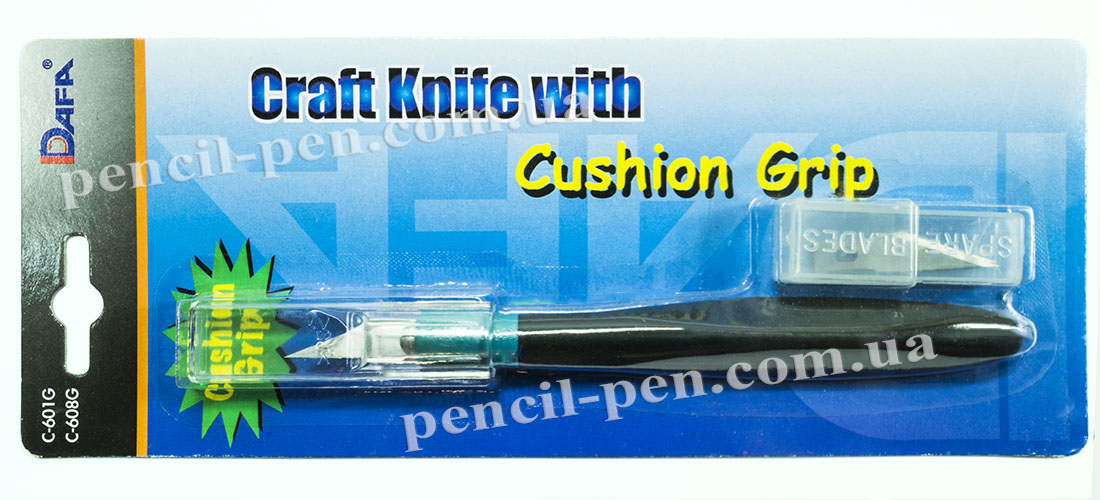фото Нож макетный, C-601G, резиновая ручка, 5 сменных лезвий, толщина ле...