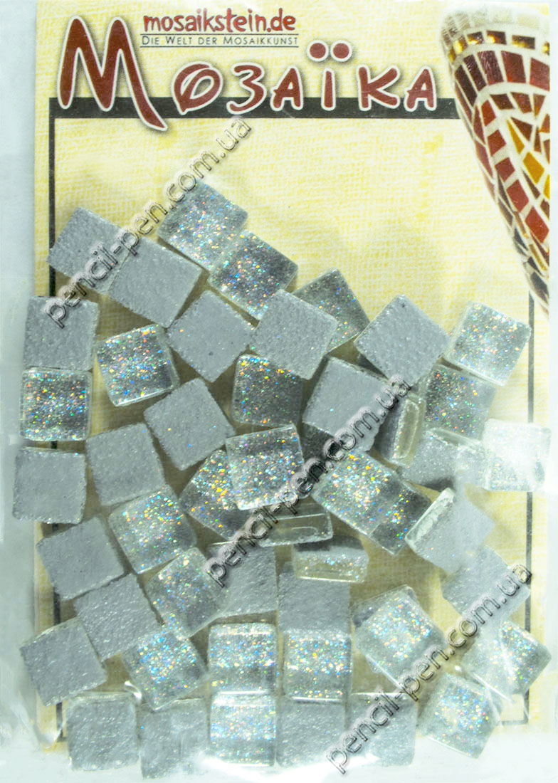 фото Мозаїка З БЛИСКІТКАМИ Soft-Glass glitter, S80 (10х10 мм) Срібний ск...